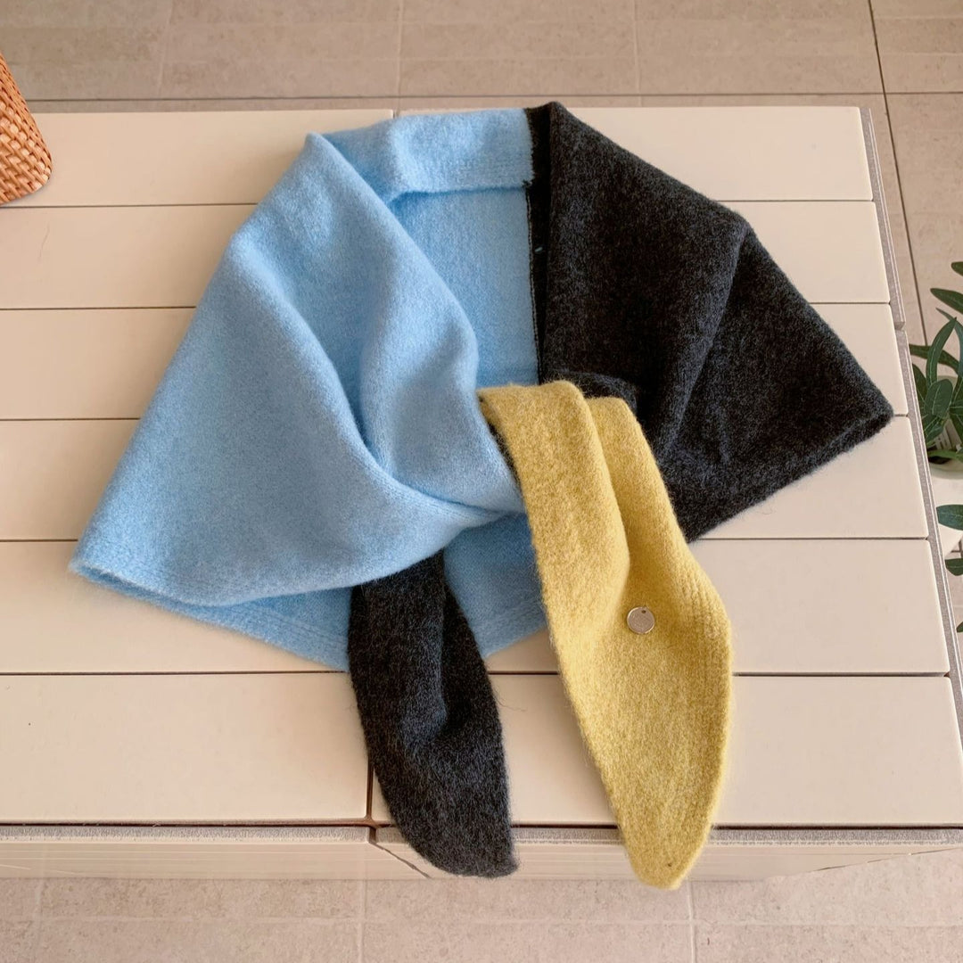 Color-Block Patchwork Triangle Scarf Shawl Women N6H310
