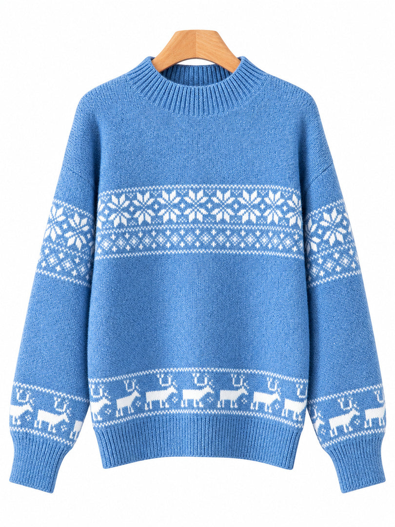 Snowflake Jacquard Half High Collar Knit Sweater N6H261