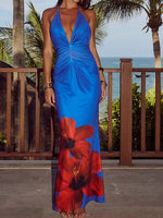 Load image into Gallery viewer, Bandeau Bodycon Dress V Back Pleated Print N5Z158
