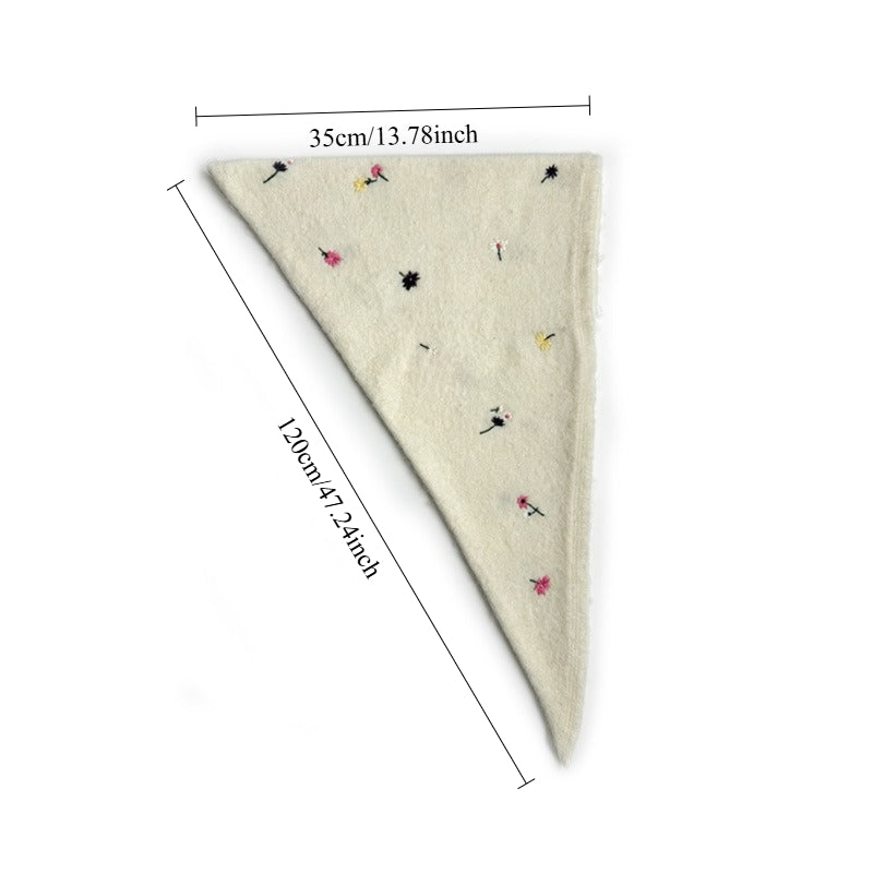 Daisy Floral Wool Blend Knit Triangle Scarf N6K227