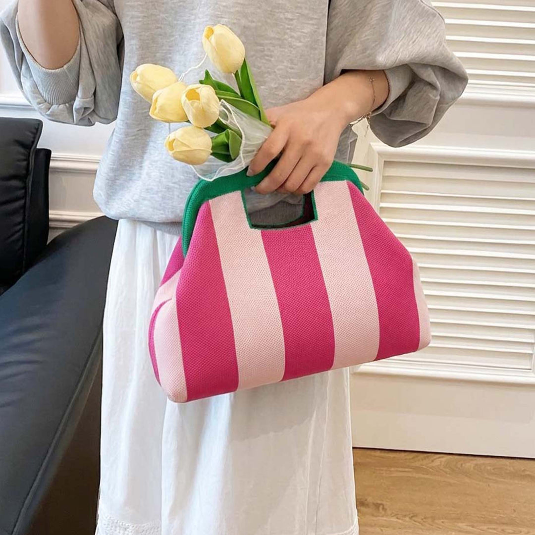 Women's Woven Striped Shell Knit Handbag N6J140