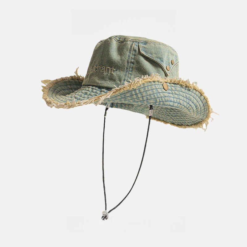 Distressed Fringe Cowboy Bucket Hat Women N6C083