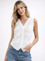 Load image into Gallery viewer, Embroidered 3D Leaf V-Neck Camisole Women N6C102