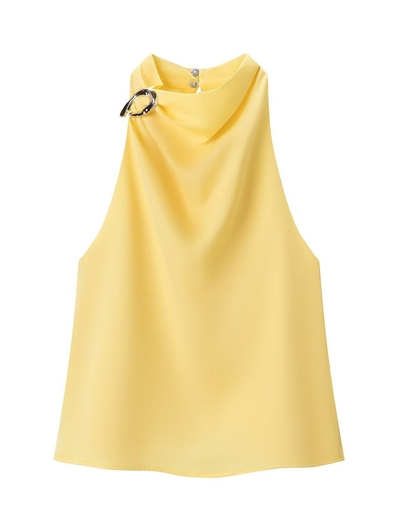 Golden Halter Neck Sleeveless Top Women N6C271