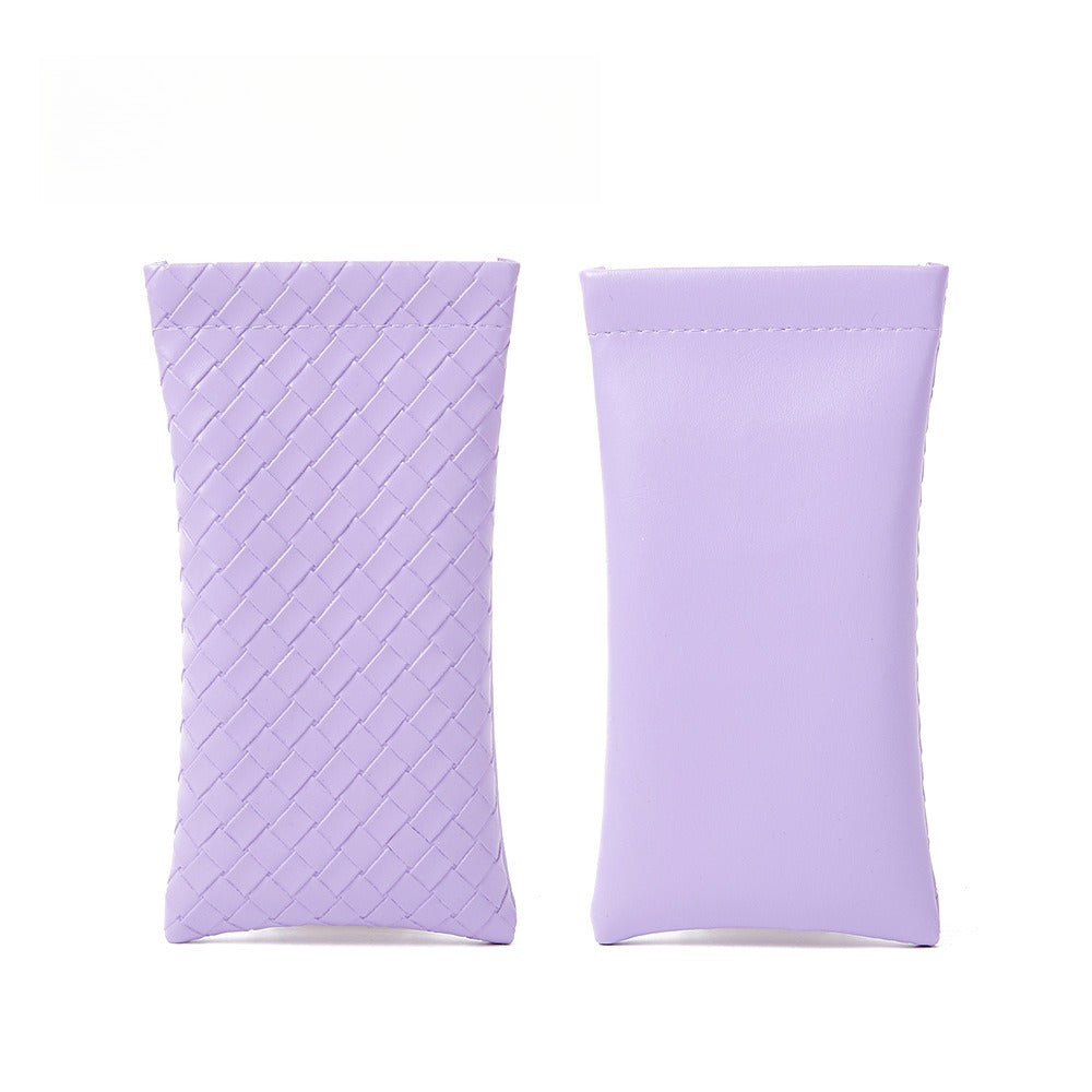 Minimalist PVC Weave Snap Glasses Case Women S5P972