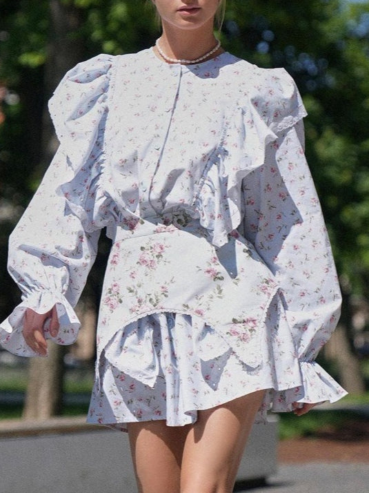 French Detachable Waist Corset Floral Dress N6D107
