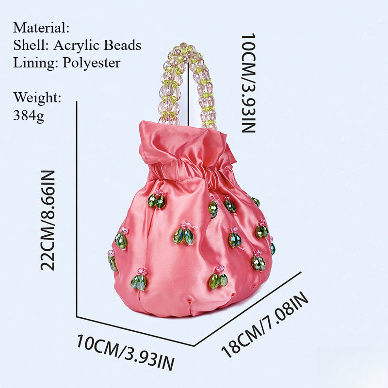 Hand Beaded Acrylic Bucket Bag Drawstring Closure S5P407