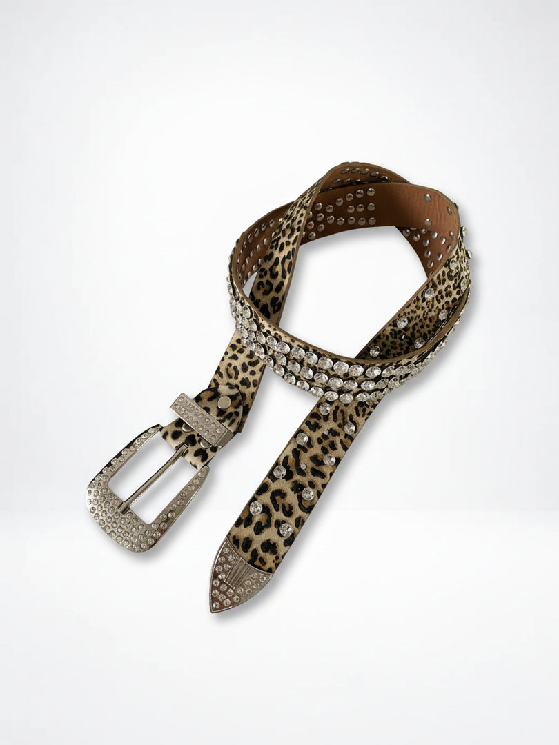 Rhinestone Leopard Print Belt Women N6C179