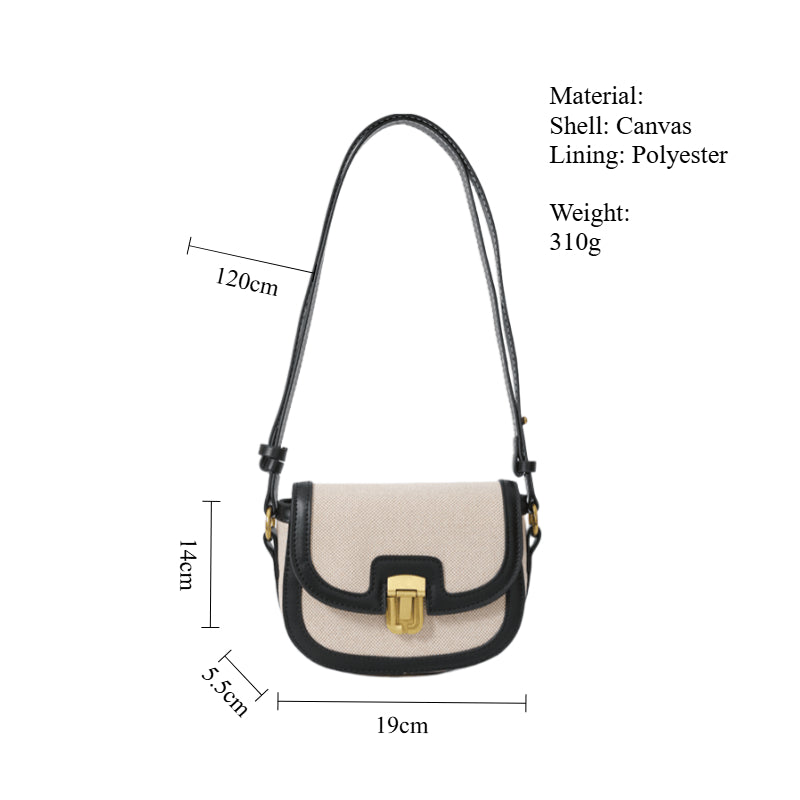 Contrast Panel Saddle Shoulder Bag Canvas Polyester S5P334