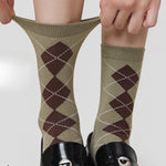 Load image into Gallery viewer, Color Block Seamless Diamond Retro Mid-Calf Socks White N6H019