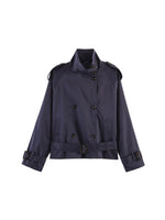 Load image into Gallery viewer, Loose Belted Double-Breasted Stand Collar Coat Women N6H125