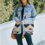 Load image into Gallery viewer, Denim Wool Blend Jacket Women Vintage Distressed Hem N5A114
