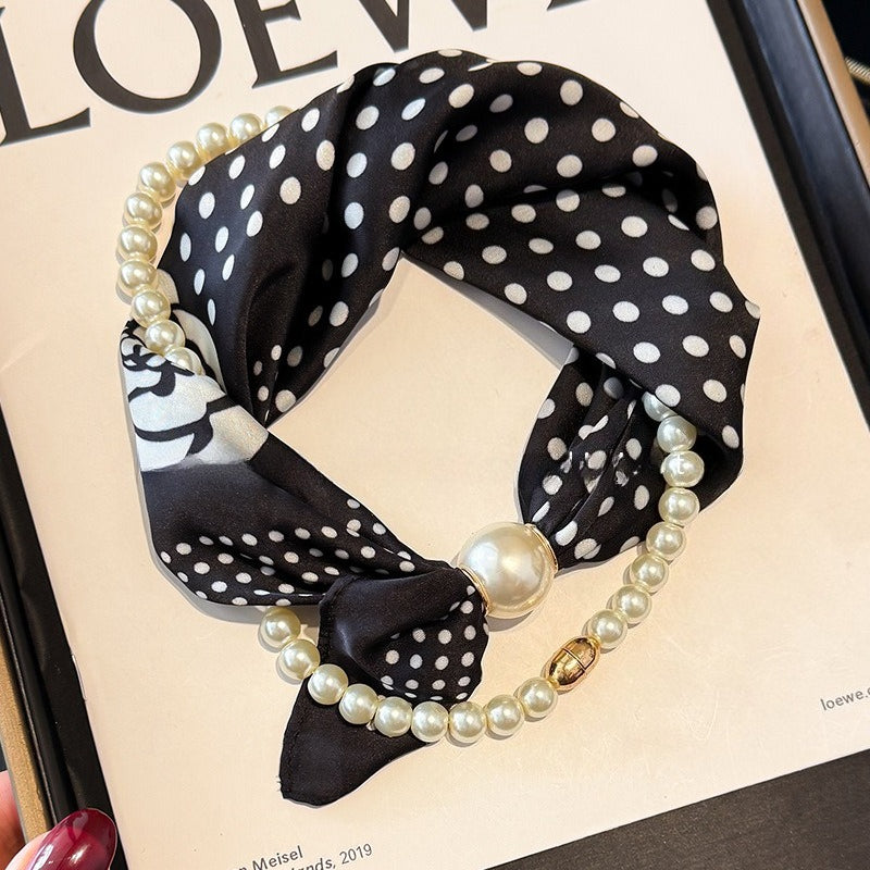 Womens Pearl Magnetic Clasp Floral Skinny Scarf N6K262
