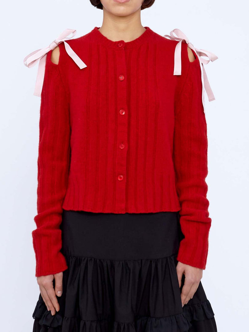 Cable Tie Cardigan Lightweight Red Yellow Gray N5Z872