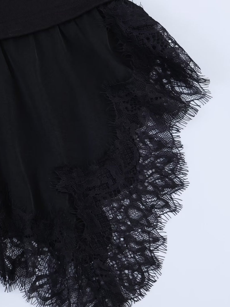 Lace Panel Asymmetric Tee Women N6F253
