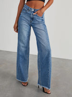 Load image into Gallery viewer, Loose Wide Leg Side Panel Raw Hem Jeans Women N6D154