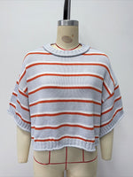 Load image into Gallery viewer, Short Sleeve Round Neck Striped Knit Pullover Women N6G189