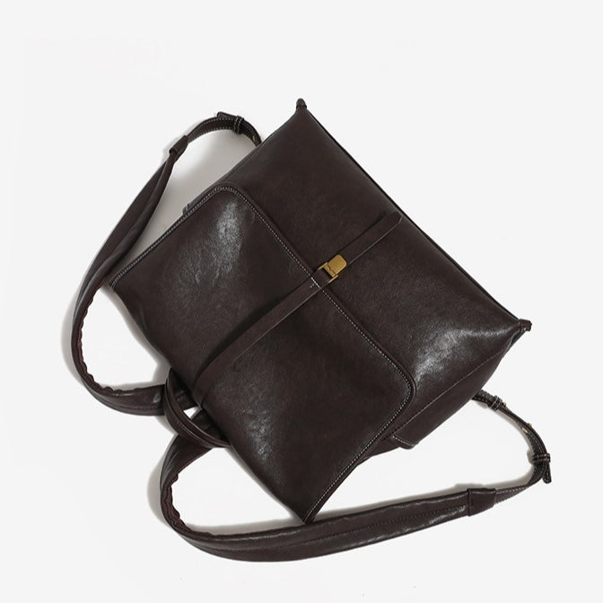 Vintage PU Leather Backpack Large Capacity Travel N6F164