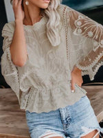 Load image into Gallery viewer, Lace Ruffle Batwing Sleeve Blouse Women Chiffon N6G269