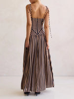 Load image into Gallery viewer, Summer Striped Tie-Waist V-Neck Maxi Dress N6F027