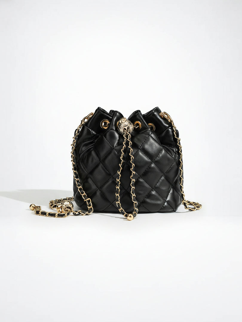 Quilted Chain Strap Bucket Bag Women Black N6C049