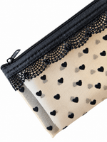 Load image into Gallery viewer, Heart Flocked Nylon Mesh Makeup Brush Pouch N6J260