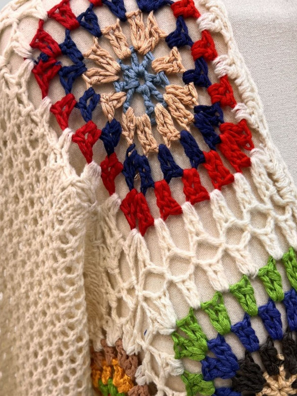 Hand Crochet Random Color Block Cardigan Sweater  N6E097