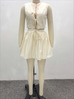 Load image into Gallery viewer, Vest and High Waist Skirt Set Women Beige N6D071