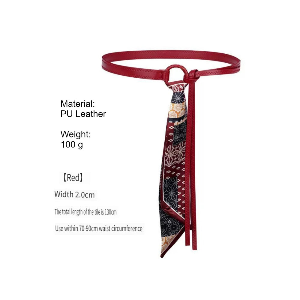 Red Silk Scarf Belt Women Waist Decorative Tie N6H335