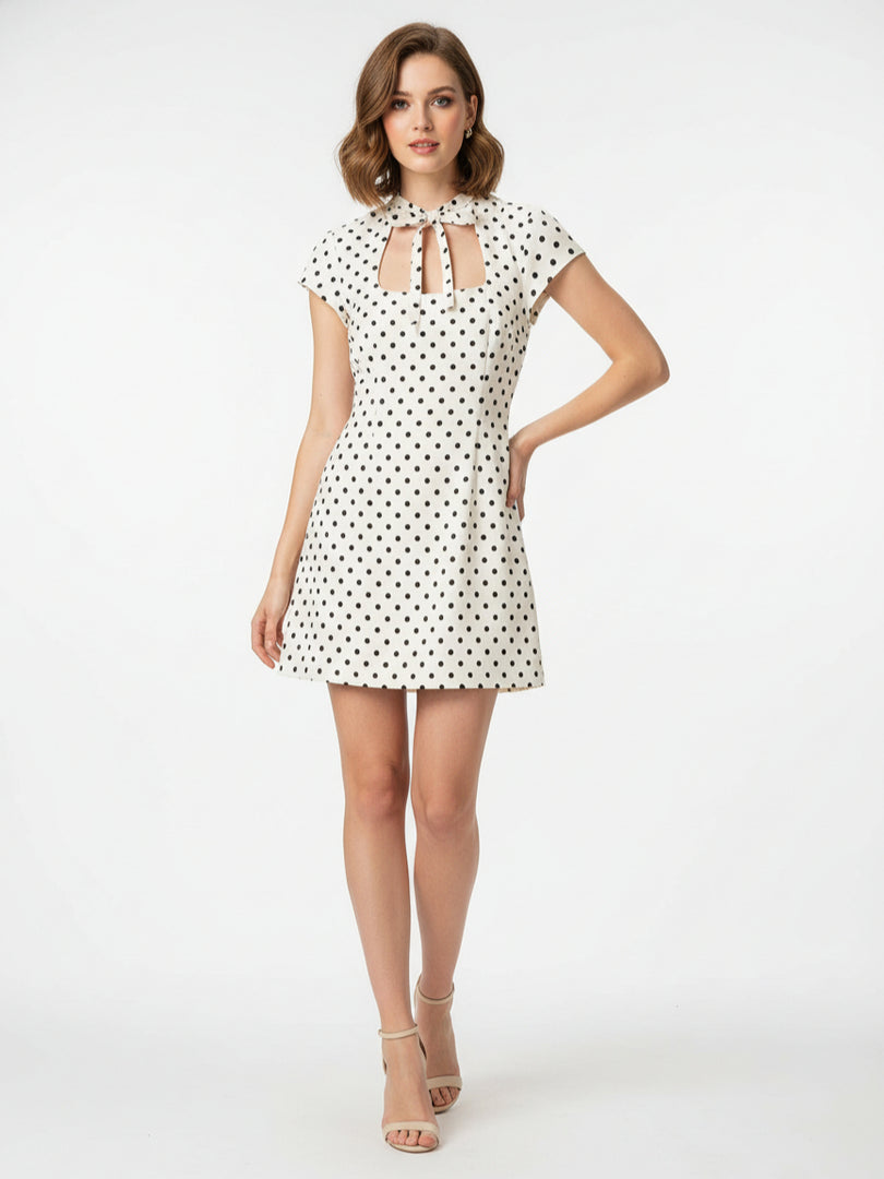Bow Detail Polka Dot Short Dress Women N6C278