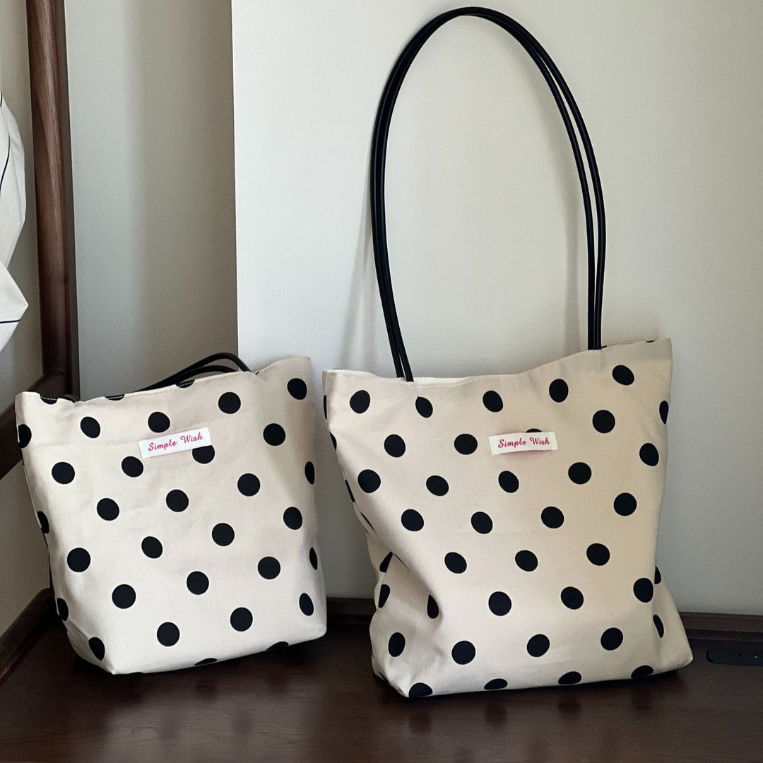 Black Rice Polka Dot Cotton Linen Bag Handheld Shoulder N6F183
