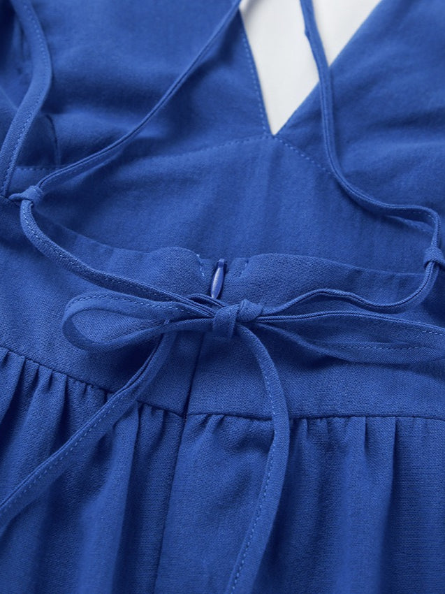 Blue V-Neck Slip Dress Women N6D113