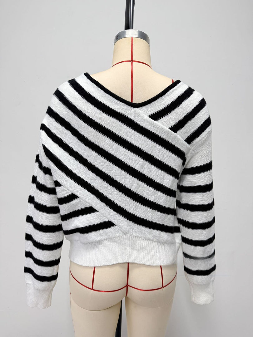 Color Block Off-Shoulder Striped Knit Top Women N6G186