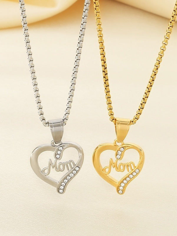 Mom Heart Cutout Pendant Necklace Women N6D519