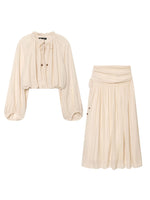 Load image into Gallery viewer, Ruffle Oversized Long Sleeve Blouse Skirt Set N6F212