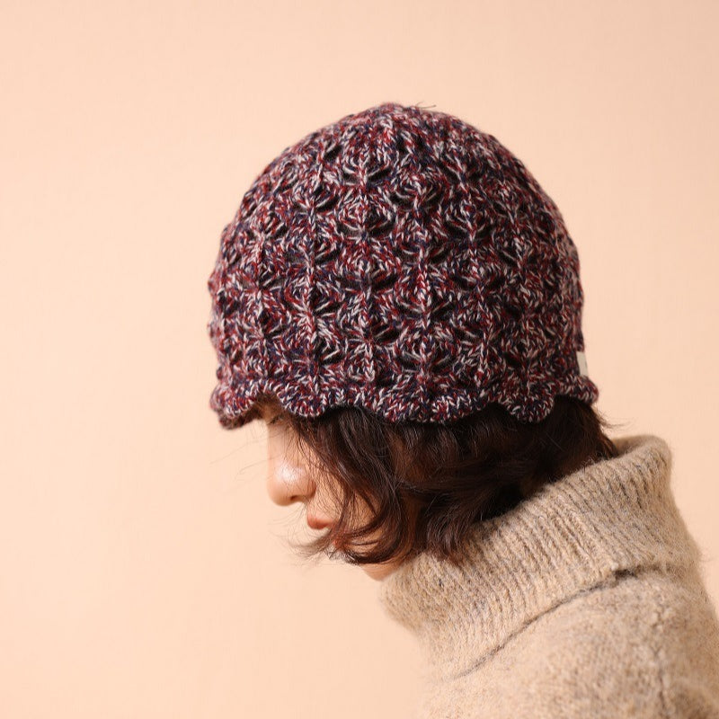 100% Wool Crochet Lace Hollow Knit Beanie Women N6H219