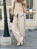 Load image into Gallery viewer, Color Block Button Vest Drawstring Pant Set Women N6D118