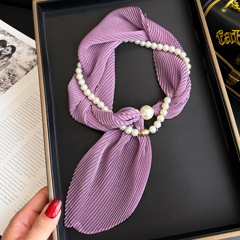 Womens Ivory Crinkled Pearl Magnetic Clasp Scarf N6K267