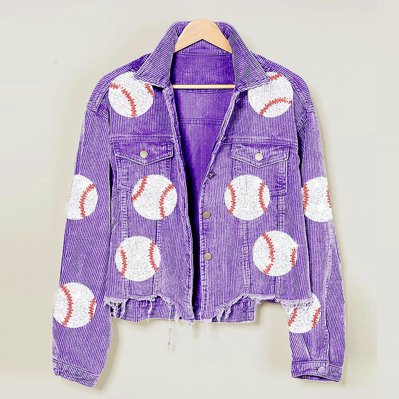 Corduroy Baseball Jacket Women Sequin Embroidery N5A113
