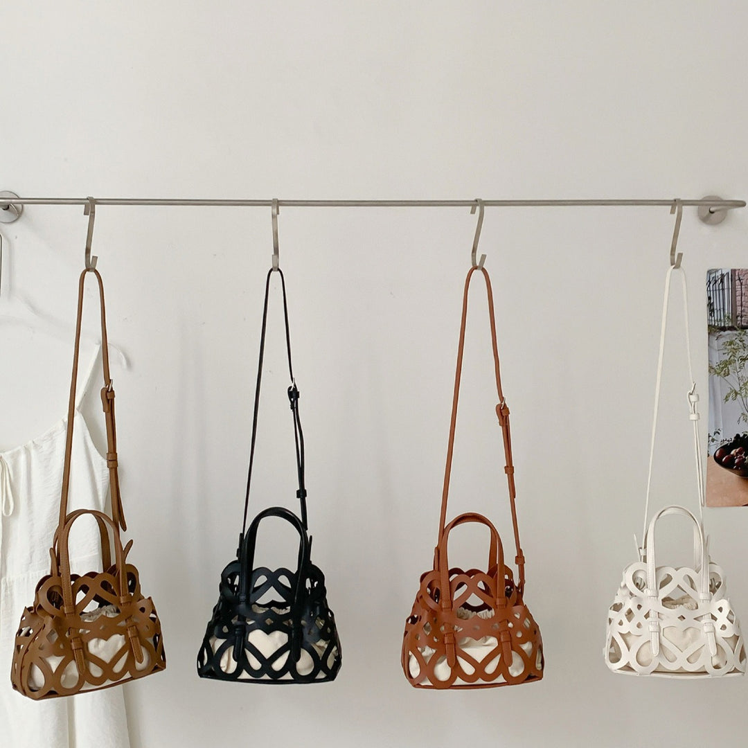 Cut Out Drawstring Bucket Bag Hollow Out PVC Cotton N6F122