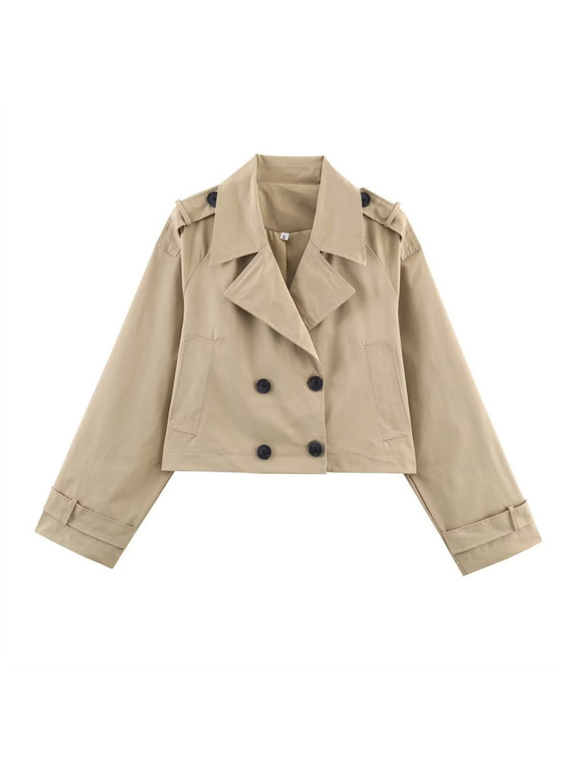 Double-Breasted Lapel Short Trench Coat Women N6G164