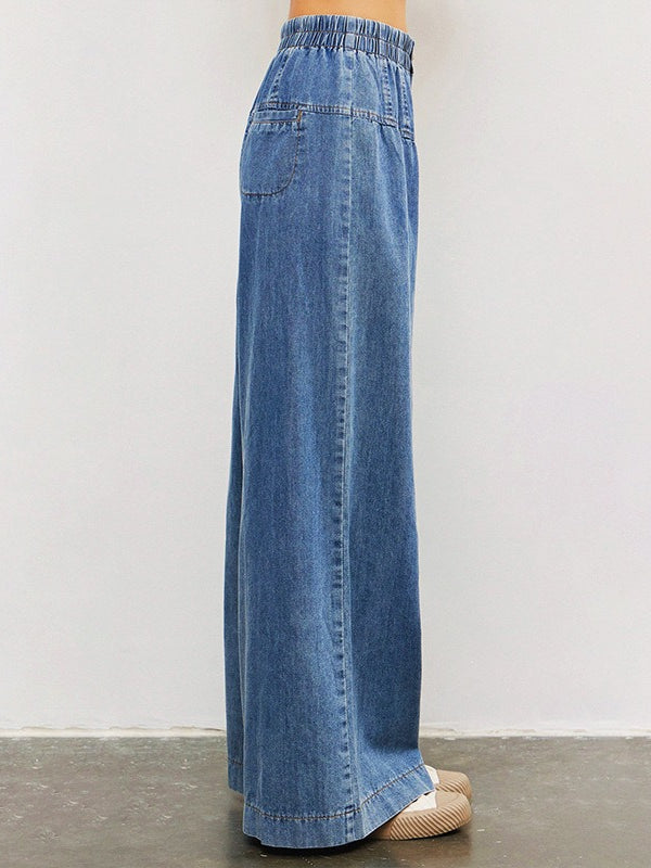 Vintage Draped Wide Leg Denim Pants Women N6B134