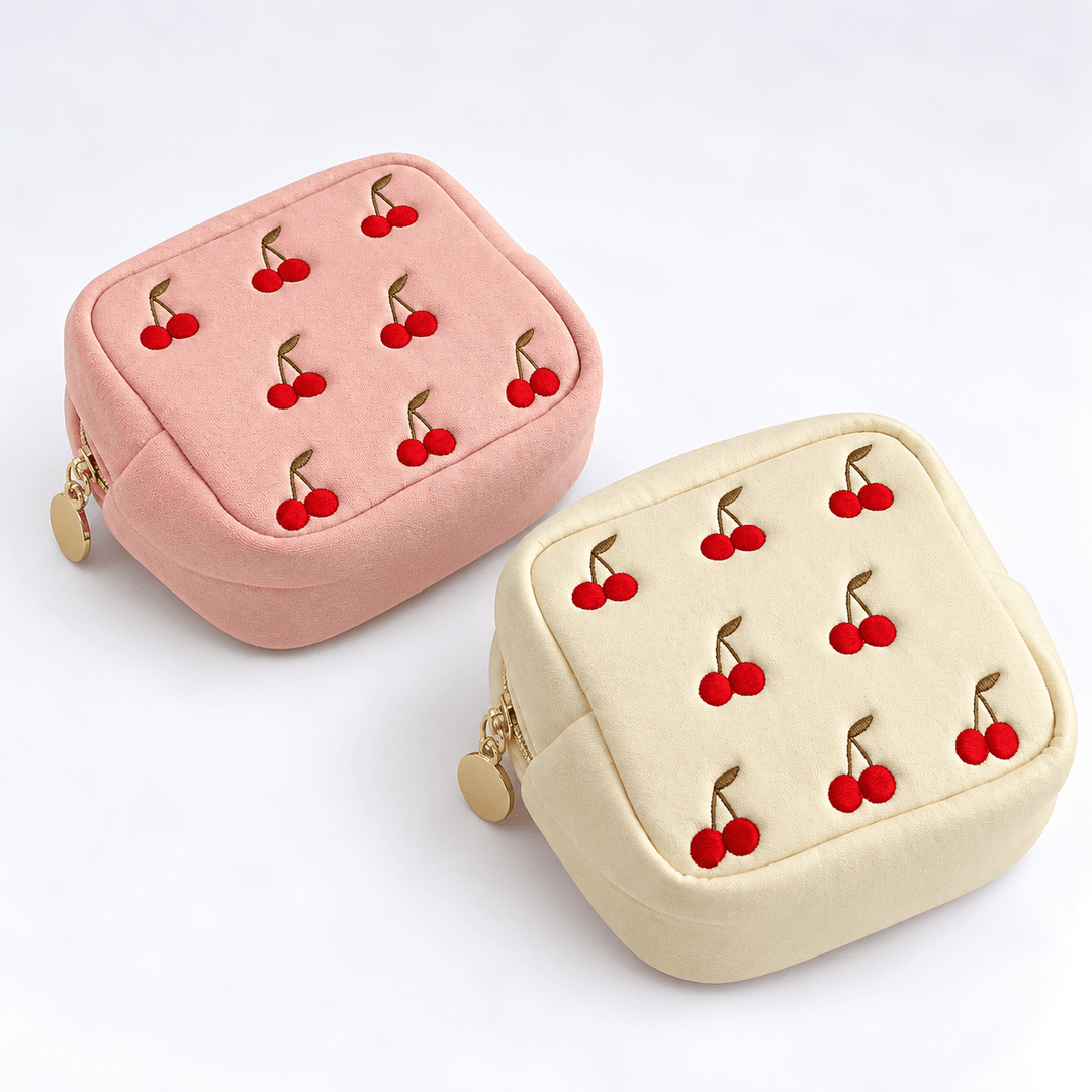 Cherry Embroidered Polyester Jewelry Pouch N6J276