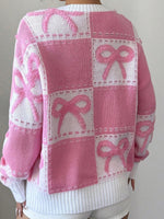 Load image into Gallery viewer, Sweet Bow Detail Pink Acrylic Knit Sweater Loose Fit N6G129