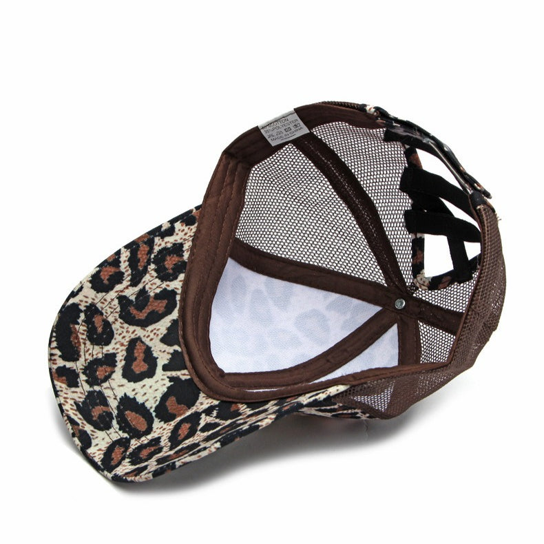 Leopard Appliqué Baseball Cap Wide Brim Sun Hat N6G208