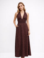 Load image into Gallery viewer, Polka Dot Halter Deep V-neck Maxi Dress Women N6C239