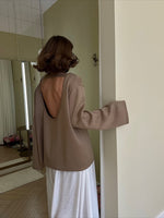 Load image into Gallery viewer, Solid Relaxed Backless Cotton Knit Sweater Women N6G128
