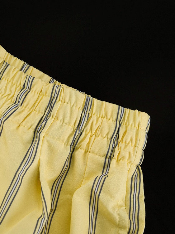 Striped Lapel Shirt and Shorts Set Women N6D109