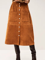 Load image into Gallery viewer, Corduroy High Waist Skirt Women Retro Caramel Brown N5A075
