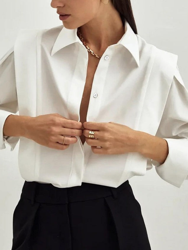 French Sharp Shoulder Slimming Shirt Women N6C136